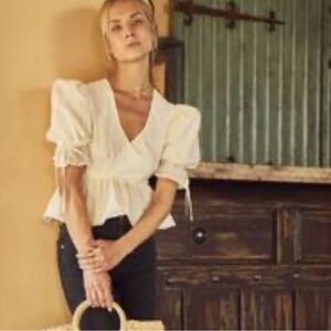 Hunter Bell yellow polka dot wrap top L